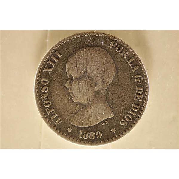 1889 (89) MP-M SPAIN SILVER 50 CENTIMOS