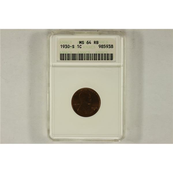 1930-S LINCOLN CENT ANACS MS64RB