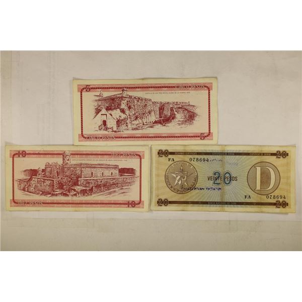 CUBA 5,10 & 20 PESOS FOREIGN EXCHANGE CERTIFICATES