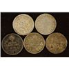 Image 1 : 5 ASSORTED CANADA SILVER 5 CENTS, 1 BENT, 1 HOLED,