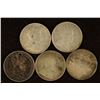 Image 2 : 5 ASSORTED CANADA SILVER 5 CENTS, 1 BENT, 1 HOLED,
