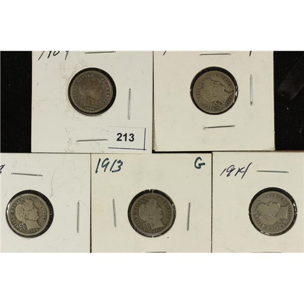 1904, 1905, 1908-D, 1913 & 1914 BARBER DIMES