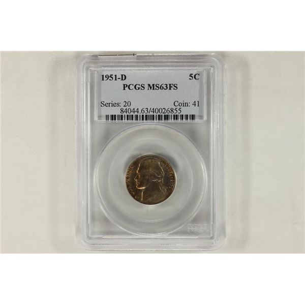 1951-D JEFFERSON NICKEL PCGS MS63FS