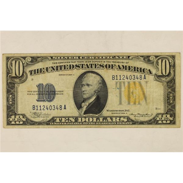 1934-A US $10 SILVER CERTIFICATE NORTH AFRICA