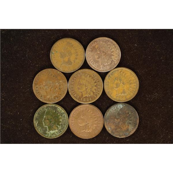 8 ASSORTED 1880'S INDIAN HEAD CENT