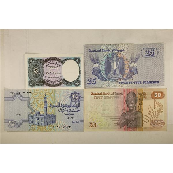 4 PIECES OF EGYPTIAN CURRENCY 5, 2-25 & 50