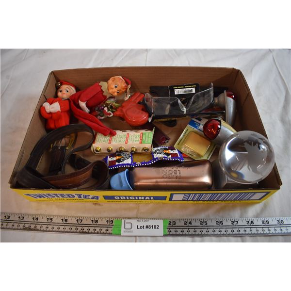 Made in Japan Toy Elves, Glass Globe Paper Weight, and Misc