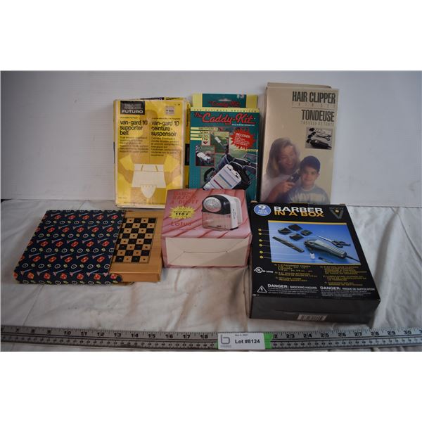 Vintage Personal Care Items, Game Board, and Golf Caddy Kit