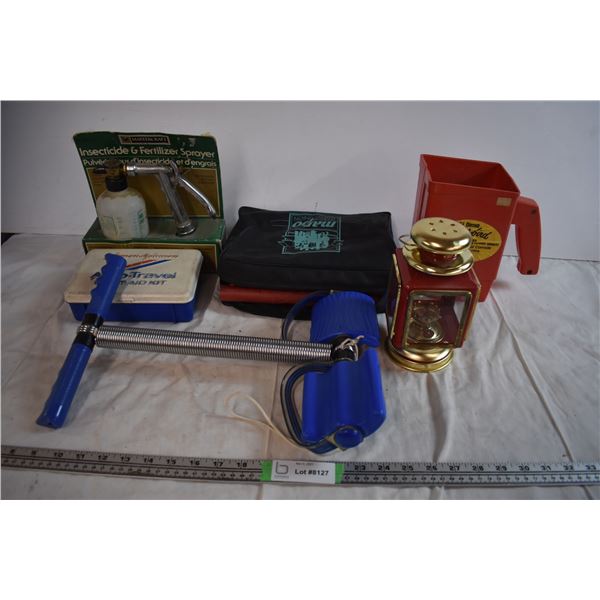 Roadside Safety Kit, Lantern, and Fertilizer Sprayers