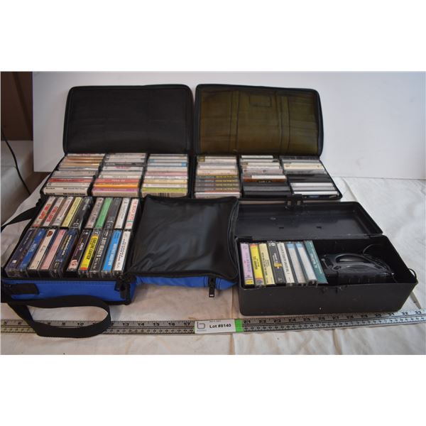 (4) Full Cassette Cases and Portable Cassette Player
