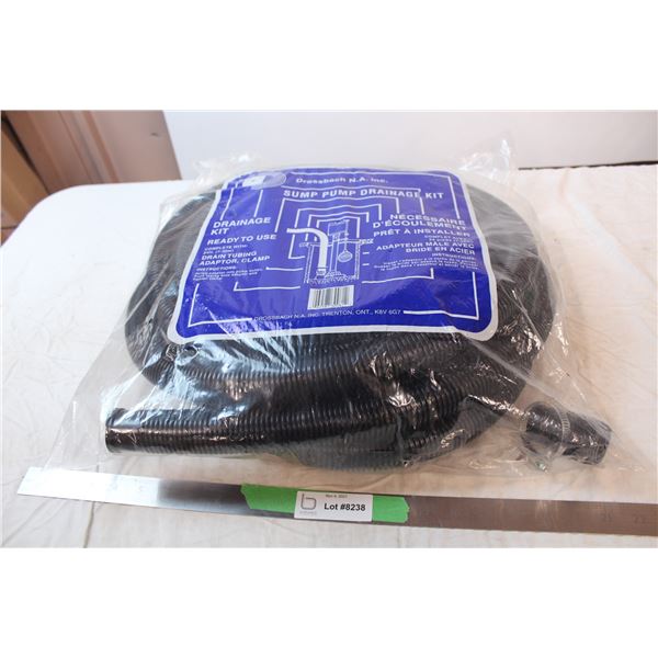 Sump pump discharge hose kit, sealed in bag