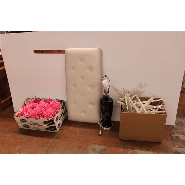 *misc. Items; ceramic lamp (working) headboard, holiday lights