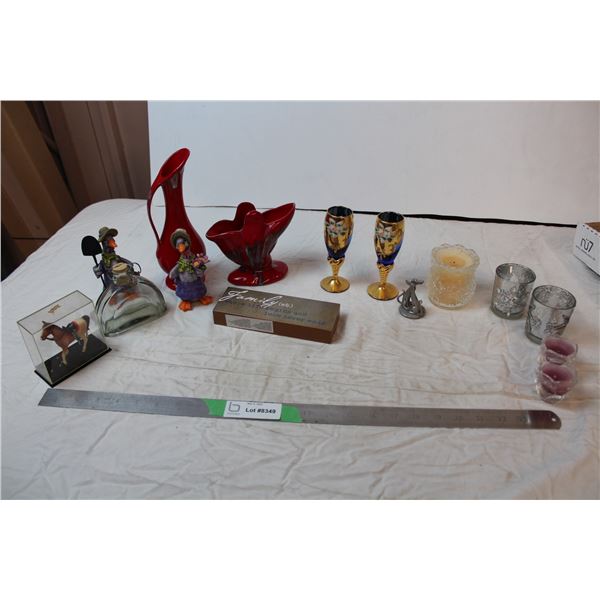 misc. Items; ceramic decor, candles, wooden block
