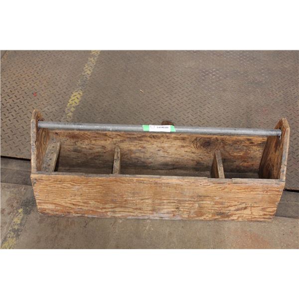 *large wooden tool box with metal handle