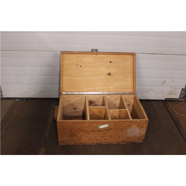 *large wooden compartmentalized chest 32”x18”x14”
