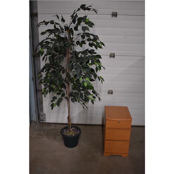 *Artificial Plant and Small Wooden End Table (23" Tall)