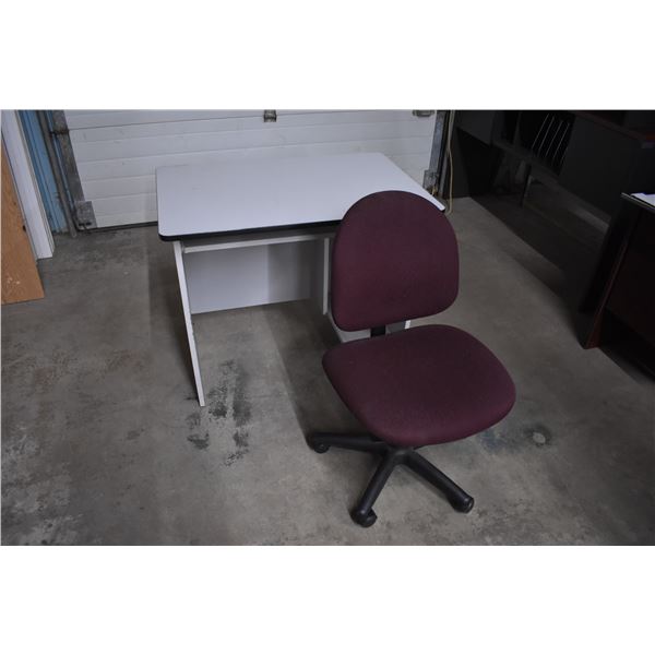 *Computer Desk (3' x 2' x 30"H) and Burgundy Adjustable Office Chair (Condition May Vary)