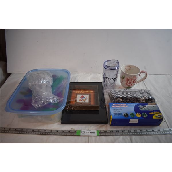 Handheld Sewing Machine, Plastic Cutlery, and Misc