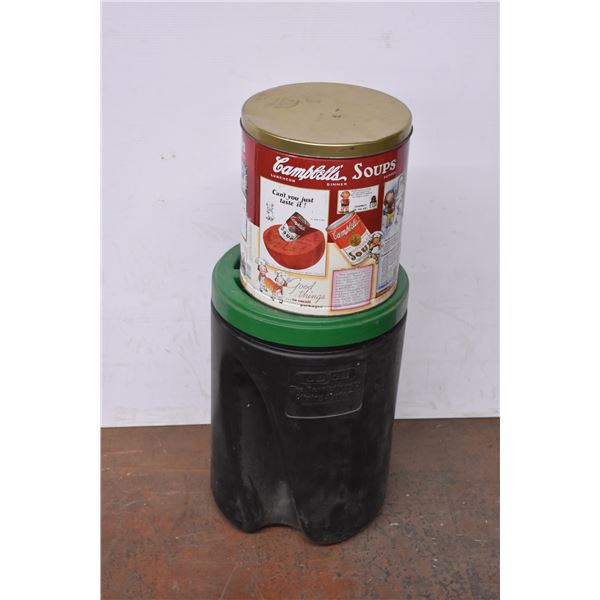 *Odjob Plastic Bucket (used for mixing cement for patio stones) with Campbell's Soup Tin