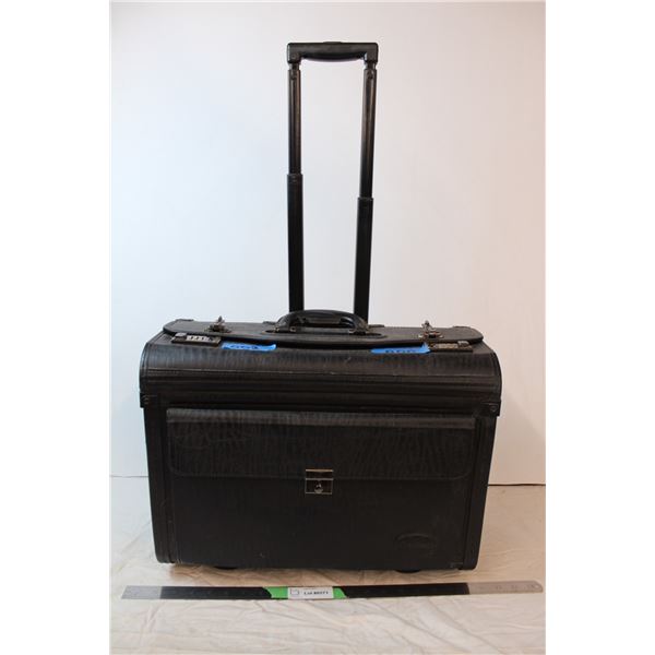 Vintage wheeled suitcase, double locked (broken handle)