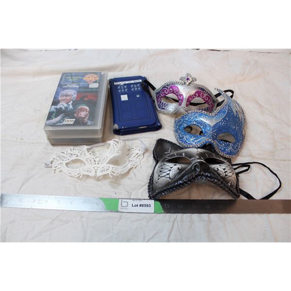 Doctor Who VHS tapes, Doctor Who Wallet, plastic masquerade masks