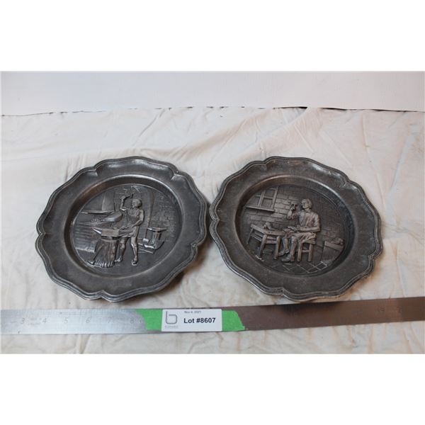 Two vintage pewter plates (Made in Spain)
