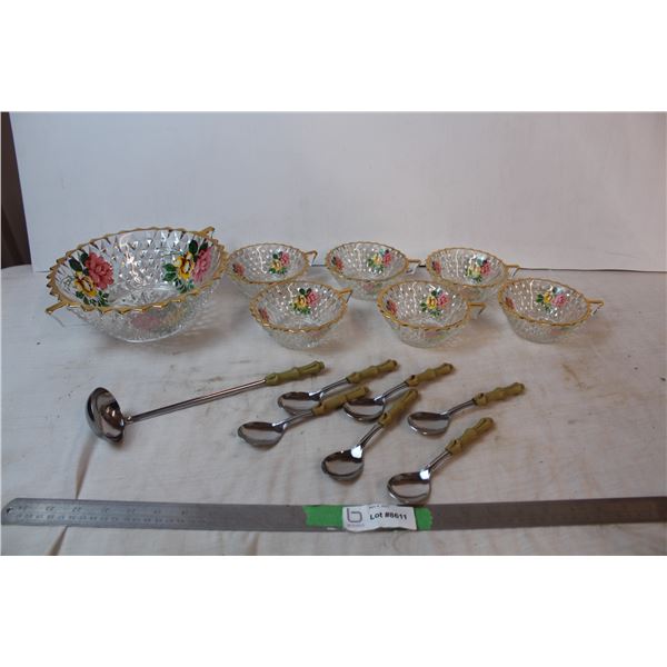 Vintage fruit bowls with skeleton bone (plastic hande) spoons