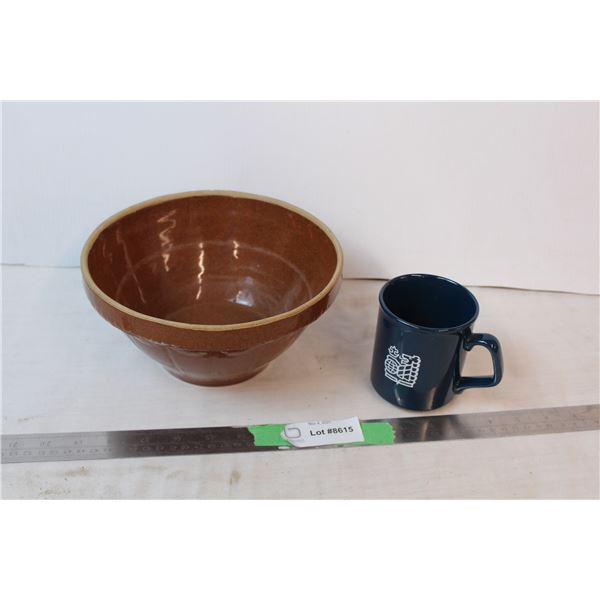 Brown batter bowl (1960s) + coffee mug