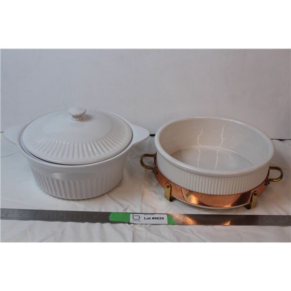 Ceramic bakeware, one with copper handles