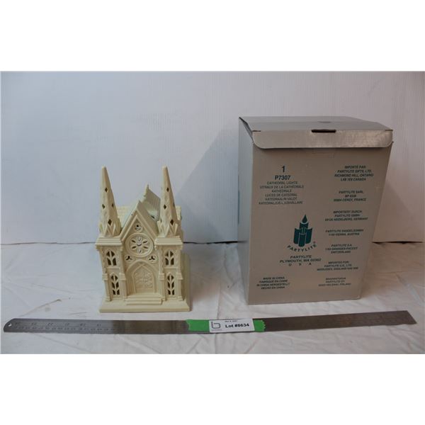 Hand painted Ceramic partylite candle holder Cathedral (in box)