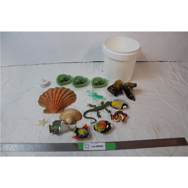 Aquatic themed candles, Sea shells, Ceramic goldfish