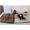 Image 1 : Misc. Items; Burlap pillow case, Cat in the Hat puppet, Ceramic vases