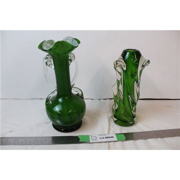 Vintage green handblown vases
