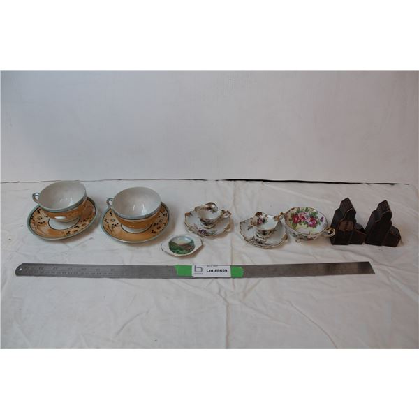 Tea cups with saucers, Saskatchewan Salt and pepper shakers