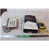 Image 1 : Landline corded telephone, Sony casette player/radio with earbuds, Answering machine