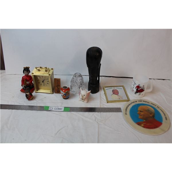Misc. Items; Occupied Japan vase, Pope Paulus, Wooden carving (made in Africa)