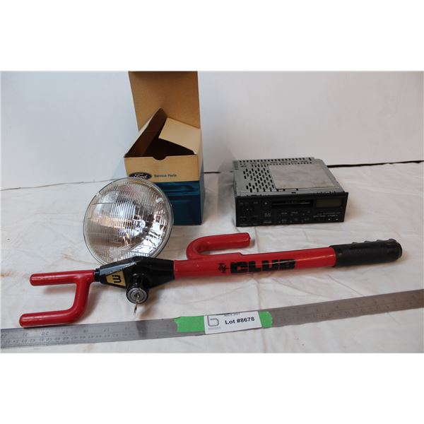 Steering wheel club, headlight, cassette car radio