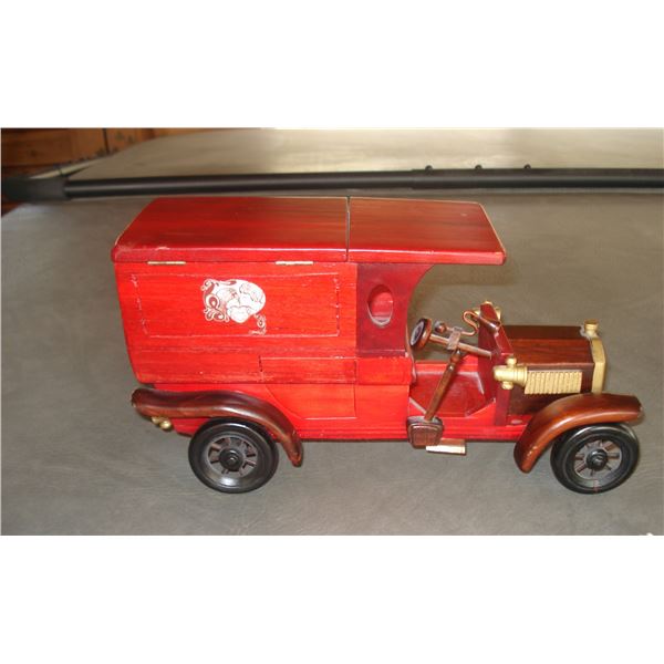 wooden hand made toy car - latching cover (vintage jewellery box?)