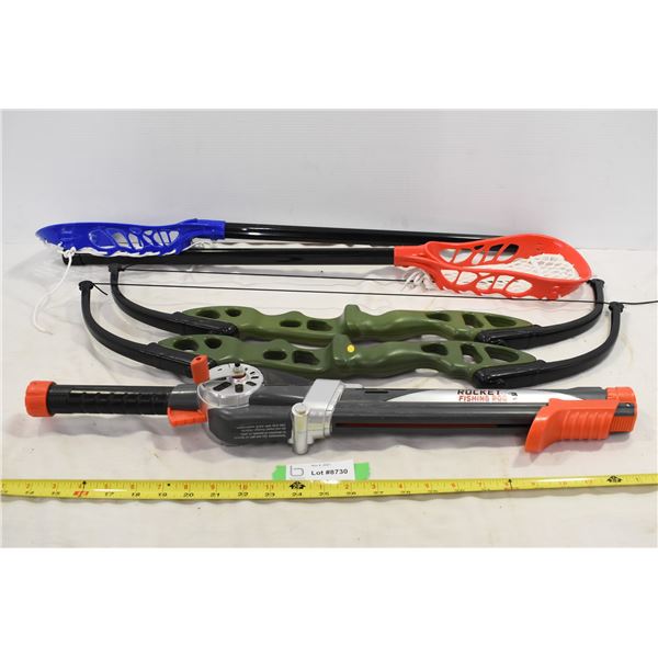 Rocket Fishing Rod (Untested), Plastic Bows & Lacrosse Sticks