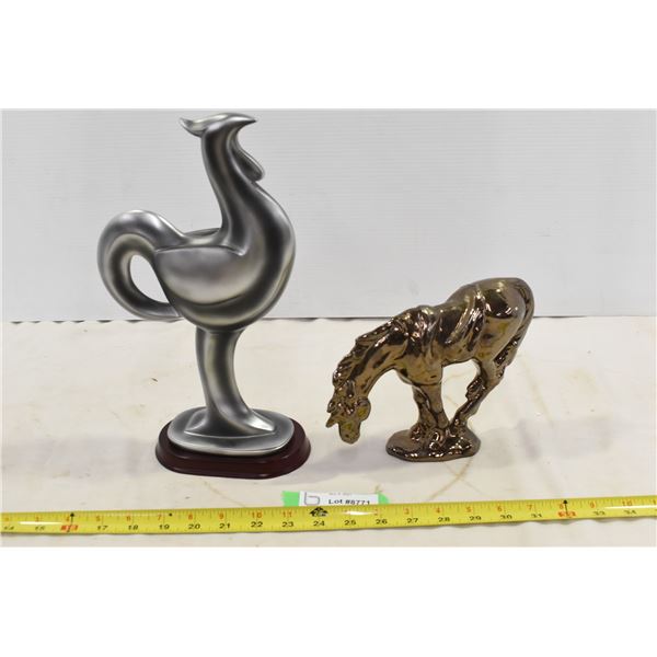 Silver Bird & Ceramic Horse Sculpture