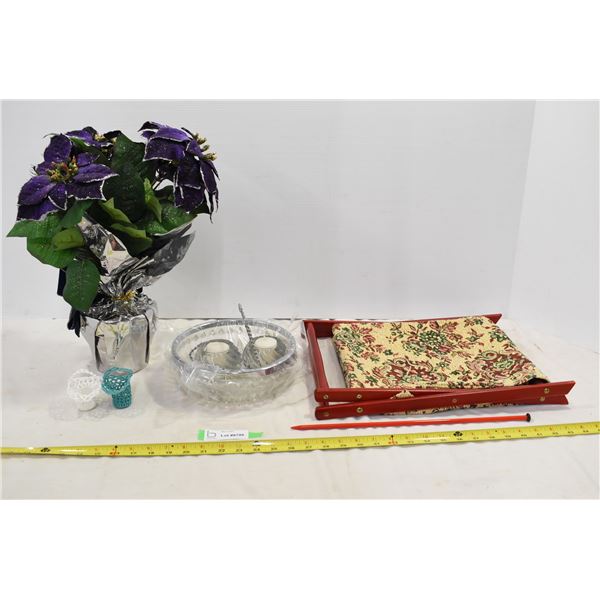Misc. Lot w/ Poinsetta Bowl, Magazine Rack