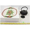 Image 1 : Decorative Christmas Serving Tray, Cast Iron Teapot