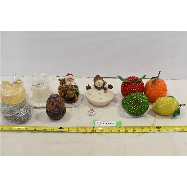 Glass Ornaments, Soaps & Soap Holder