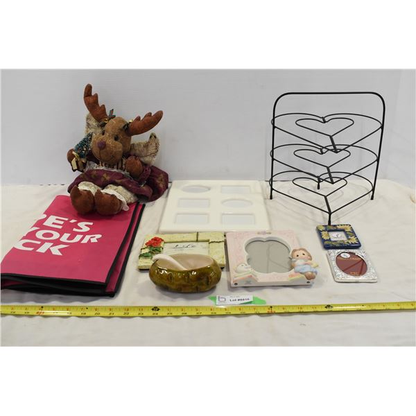 Misc. Lot w/ Plush Moose, Heart Rack, Frames