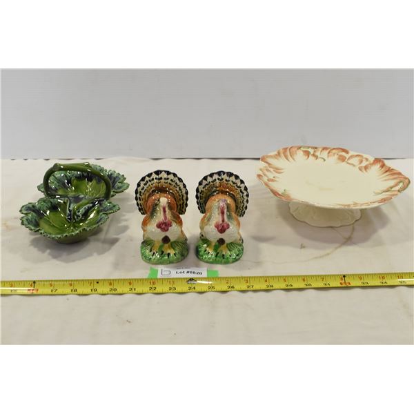 Ceramic S&P Turkeys, Tray, Bowl