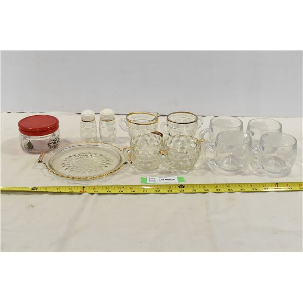 Cream & Sugar Glasses, Mugs, S&P Shakers, Cut Glass Tray