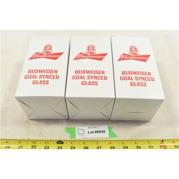 3 Budweiser Goal Synced Glasses