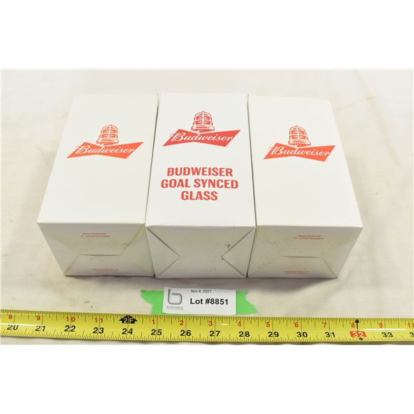 3 Budweiser Goal Synced Glasses