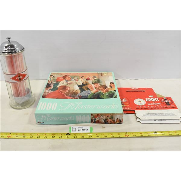 Coca Cola Straw Holder, Puzzle & Cardboard Glass Holders