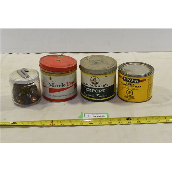 Vintage Tobacco Tins, Unopened Wax Container, Buttons